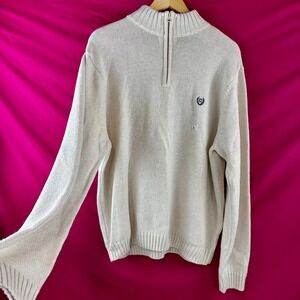 Chaps 1/4 Zip Pullover Sweater‎ Cotton Knit Mock Neck Cream Off White Men's XL